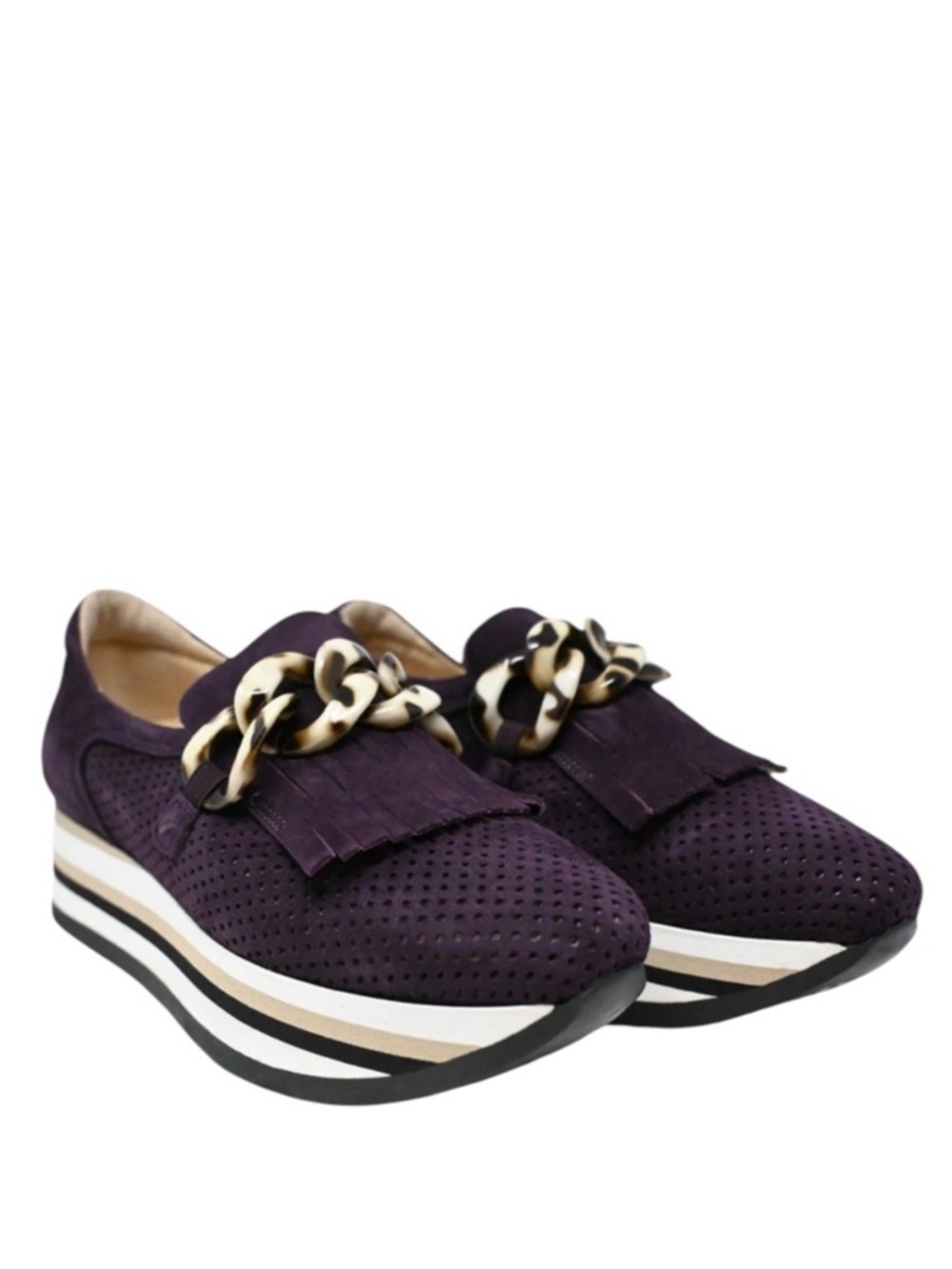 LN Softwaves Carly Purple Suede Tortoise Chain Detail Platform Sneakers - 6.5